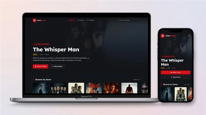 CineScope Movie App Mockup